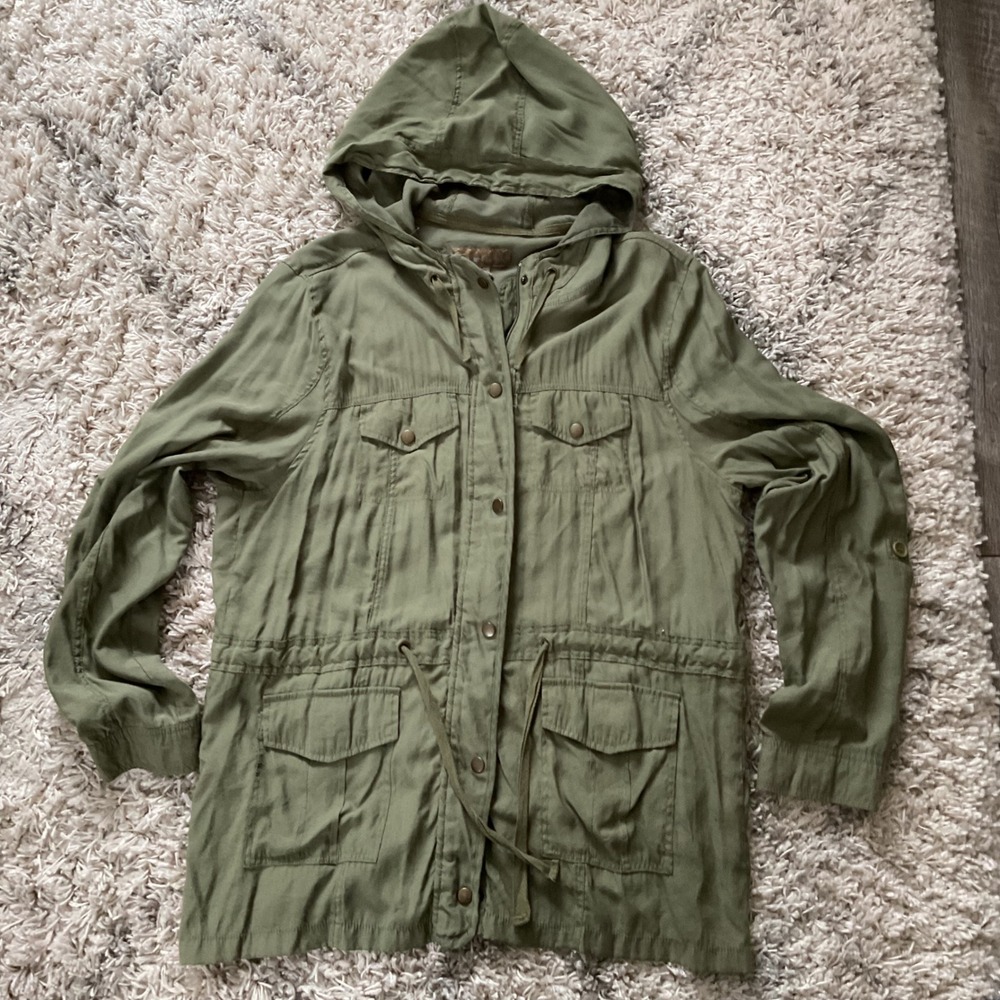 Angel Kiss Womens 2X Olive Green Utility Jacket Hooded‎ Cotton Blend